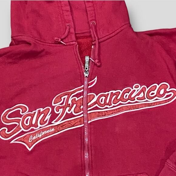 San Francisco Logo Zip Front Hoodie Size XXL Red with Pockets Unisex California - Picture 2 of 5